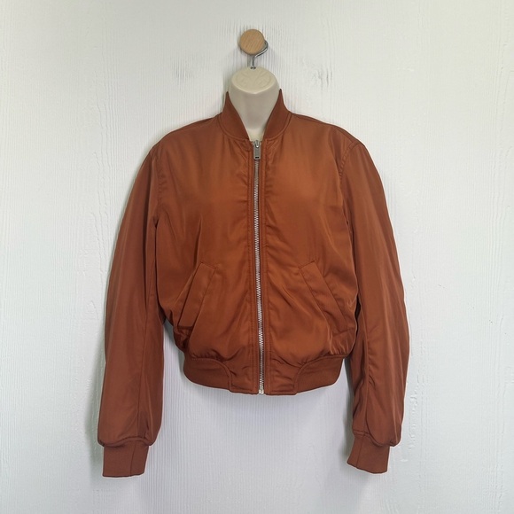 H&M - Orange Shiny Zipper Closure With Pockets Long Sleeve Bomber Jacket XS - Picture 2 of 9